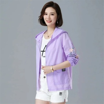 Embroidery Print Hooded Thin Coat Spring Summer Ov