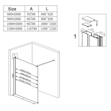 СТЕКЛО ДЛЯ ДУША НАСТЕННОЕ SH07B ЗОЛОТО 80 СМ 8 ММ