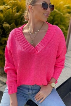 СВИТЕР KATE V, ШЕИ OVERSIZE, польский UNI PINK NEON