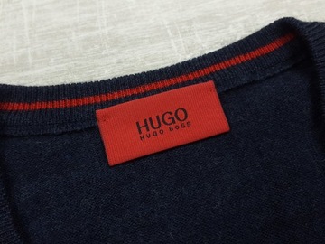 HUGO BOSS SEVITO SWETER MĘSKI WIRGIN WOOL GRANATOWY V-NECK ORYGINAŁ r. S