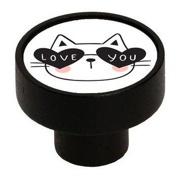 GAŁKA MEBLOWA GD08 DREWNIANA CZARNA KOT LOVE V99