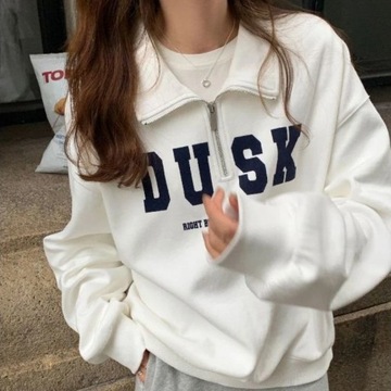 Sweatshirts Women Letter American Retro Simple Zip