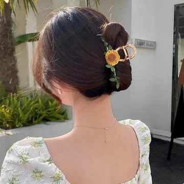 Весенний зажим с цветком лилии для женщин, сладкий винтажный коготь с листьями подсолнечника