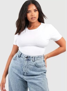 BOOHOO PLUS BODY Z KRÓTKIM RĘKAWEM BIAŁE 48 EJB