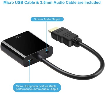 Адаптер HDMI-VGA со звуком и кабелем Micro USB