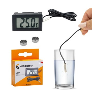 Termometr tablicowy LCD z sondą -50°C +110°C VERGI