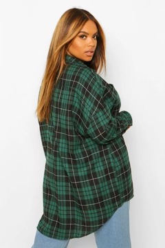 BOOHOO PLUS SIZE ZIELONA FLANELOWA KOSZULA DAMSKA W KRATĘ DO JEANSÓW 52