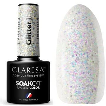 Claresa Lakier Hybrydowy do paznokci GLITTER 1 brokatowy