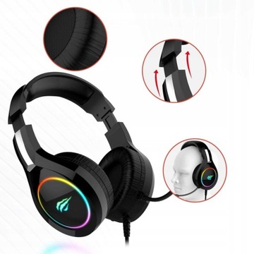 RGB ИГРОВЫЕ НАУШНИКИ КОМПЬЮТЕРНЫЕ USB ДЛЯ ДЕТСКОГО ГЕЙМЕРА УДОБНЫЙ микрофон