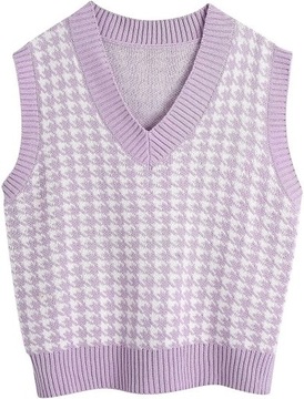 Sleeveless Geometric Houndstooth Sweater Vest Wome