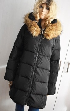 Moncler kurtka puchowa 38 M kołnierz futro naturalne pikowana ciepła długa
