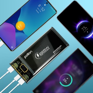 Powerbank POLION Fast Charging 22,5 Вт, 20 000 мАч, USB-C, 2xUSB-A, PD QC LED