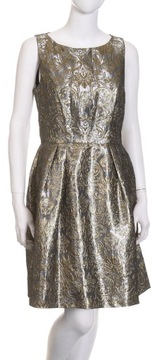 C&A Yessica rozkloszowana żakardowa sukienka srebrna złoty deseń r. 38