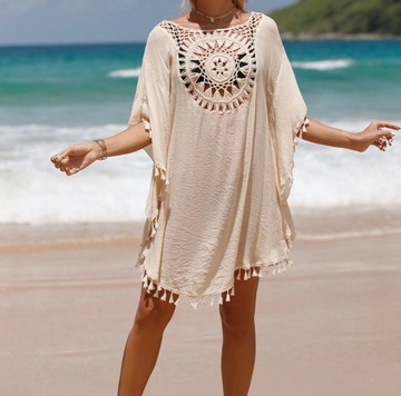 PAREO TUNIKA BOHO LETNIA SUKIENKA NARZUTKA PLAŻOWA ZWIEWNA