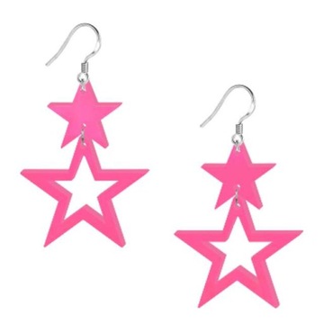 KOLCZYKI akryl GWIAZDKI dwie RÓŻOWY NEON party