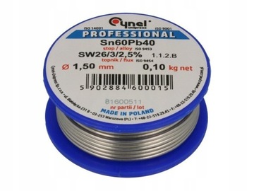 CYNA z topnikiem 1,5mm 100g Sn60% Pb40% CYNEL
