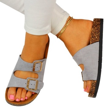 ШЛЕПАНЦЫ ЖЕНСКИЕ, ПРОБКОВАЯ ОБУВЬ С ПРОФИЛЕМ С ПРЯЖКАМИ