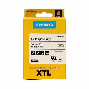 DYMO XTL 1868752 Taśma winylowa czarn napis biała taśma 19mm 7m ORYGINALNA