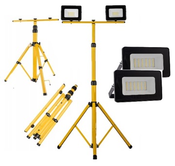 Naświetlacz LED 2x30W na statywie halogen biały zimny lampa robocza +stojak