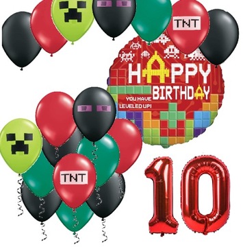 BALONY zestaw na urodziny 10 LAT PIKSELE TNT