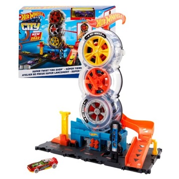 HOT WHEELS CITY WYŚCIGOWY WARSZTAT OPON ZESTAW TOR WYŚCIGOWY + AUTKO