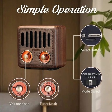 2023 Новый маленький динамик из цельного дерева с Bluetooth, FM-радио, ретро-сабвуфер