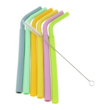 6x Silicone Flexible Reusable Straight Bendy Drinking Straws Brush Set 01