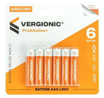 BATERIE ALKALICZNE 1,5v AAA R03 VERGIONIC 6szt