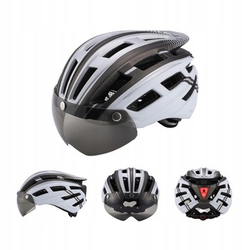 Kask rowerowy meski damski z szybą z tylna lampka