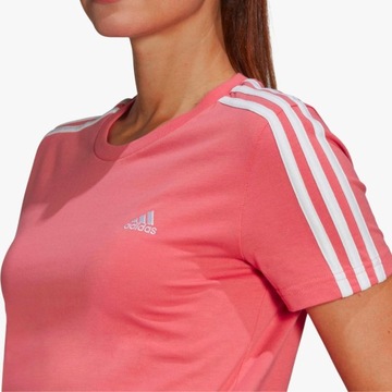 Koszulka Damska Adidas 3Paski Bawełniany T-Shirt Różowy Krótki Rękaw r. M