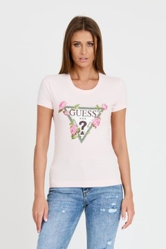 GUESS Różowy t-shirt Floral Triangle Tee L