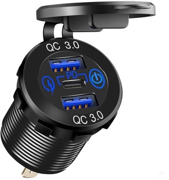ZABUDOWY SZYBKA ŁADOWARKA SAMOCHODOWA DO TELEFONU 2x USB QC 3.0 PD Type-C