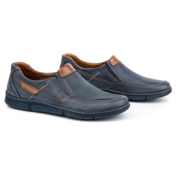 Wsuwane buty męskie ze skóry 62K granatowe wsuwane slip on 42