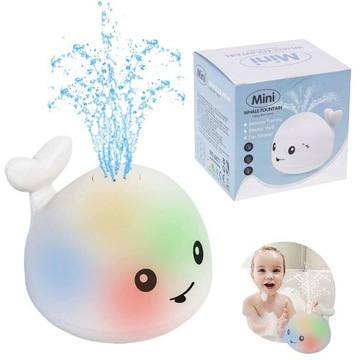 FONTANNA ZABAWKA DO KĄPIELI TRYSKAJĄCY WIELORYB Wodą LED DO WANNY BASENU