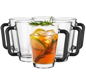 Szklanki Laura GLASMARK zestaw 6szt uchwyt Ucho Czarne kubki na kawę 250ml