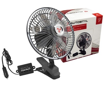 Wentylator chrom 12V 8'' z klipsem 8 śmigieł