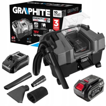 GRAPHITE МАСТЕРСКИЙ ПЫЛЕСОС ENERGY+ 18 В, 10 л, 6 А·ч