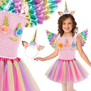 MAGICZNY Strój JEDNOROŻCA TUTU RÓG TOP SKRZYDEŁKA