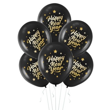 Balony Happy New Year czarny 6 szt 12