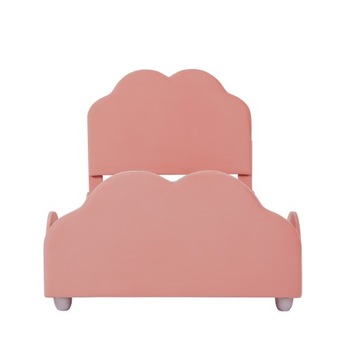 Мягкая детская кровать с перекладиной высотой 90 х 200 см, розовая.