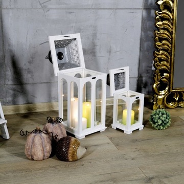 Lampion latarnia drewniana ogrodowa biała duży komplet 2w1 Do domu i ogrodu