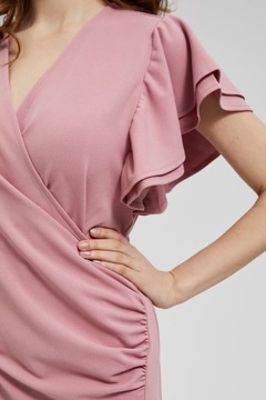 Sukienka z falbanami na rękawach różowa XL od MOODO