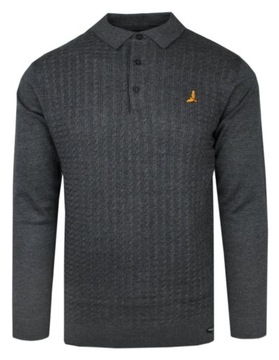 Lekki Sweter Dzianinowy (styl: longsleeve polo) – Brave Soul - Grafit - M