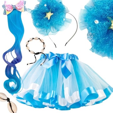 Zestaw STRÓJ MAGICZNA SYRENKA spódniczka NIEBIESKA tiulowa OPASKA Arielka
