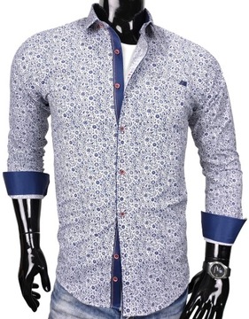 Koszula męska biała we wzorki slim fit EN251 r 3XL