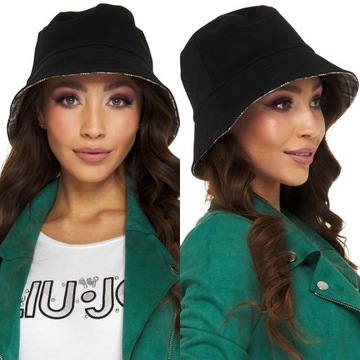 CZAPKA BUCKET HAT bawełniana czarny KAPELUSZ krata