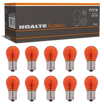 ŻARÓWKA PY21W 12V 21W HOALTE POMARAŃCZOWA BAŃKA KIERUNKOWSKAZÓW 10SZT/KPL