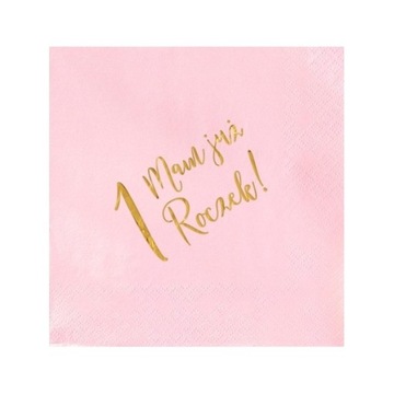 SERWETKI Z NAPISEM MAM JUŻ ROCZEK 20szt JASNORÓŻOW