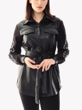 КОЖАНАЯ РУБАШКА DANZEL, КОЖА, ДЖИНСЫ, ЦИРКОНИЙ S
