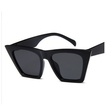 Czarne damskie geometryczne kocie okulary plastik